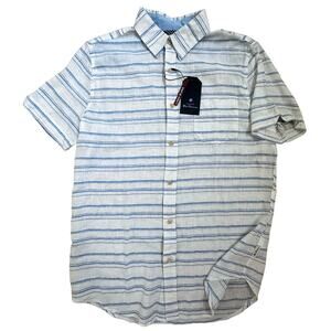 Ben Sherman|Linen Blend Button up‎ SS Shirt|White/Blue|NWT|SZ M